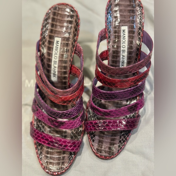 Manolo Blahnik Multi-Strap Snakeskin Mules - Pink & Purple Ombré (36.5) - Picture 3 of 8